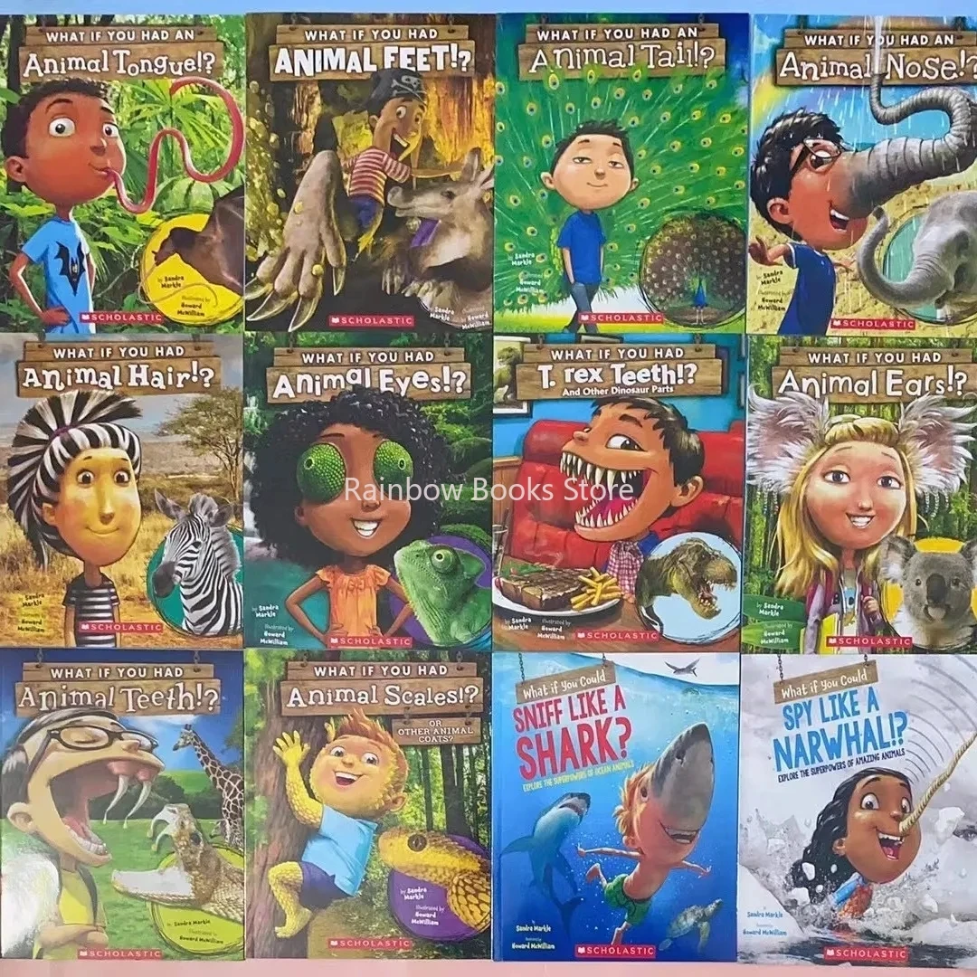 Popular Inglês Picture Book das crianças, e se você tem, orelhas, dentes, cabelo, pés, olhos, nariz, cauda, Inglês Ciência, 12 livros Set