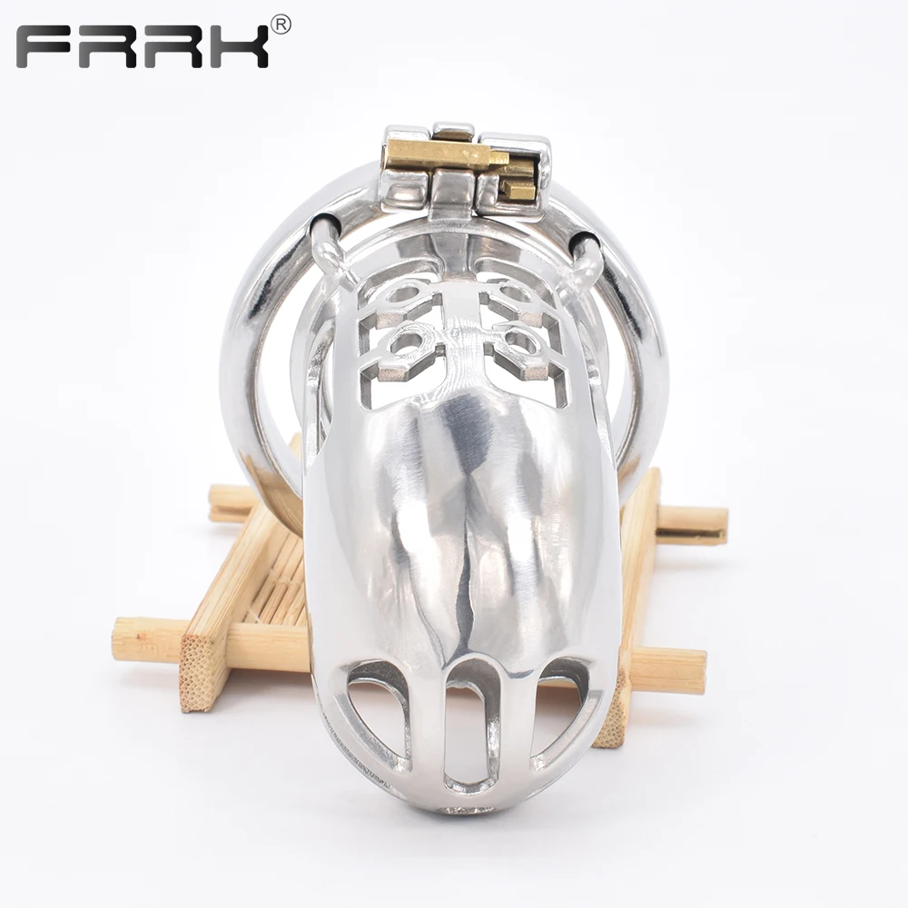 FRRK Bondage Male Chastity Cage Device with Urethral Catheter for Men Adults Erotic Shop Metal BDSM Sex Toys Large Penis Rings