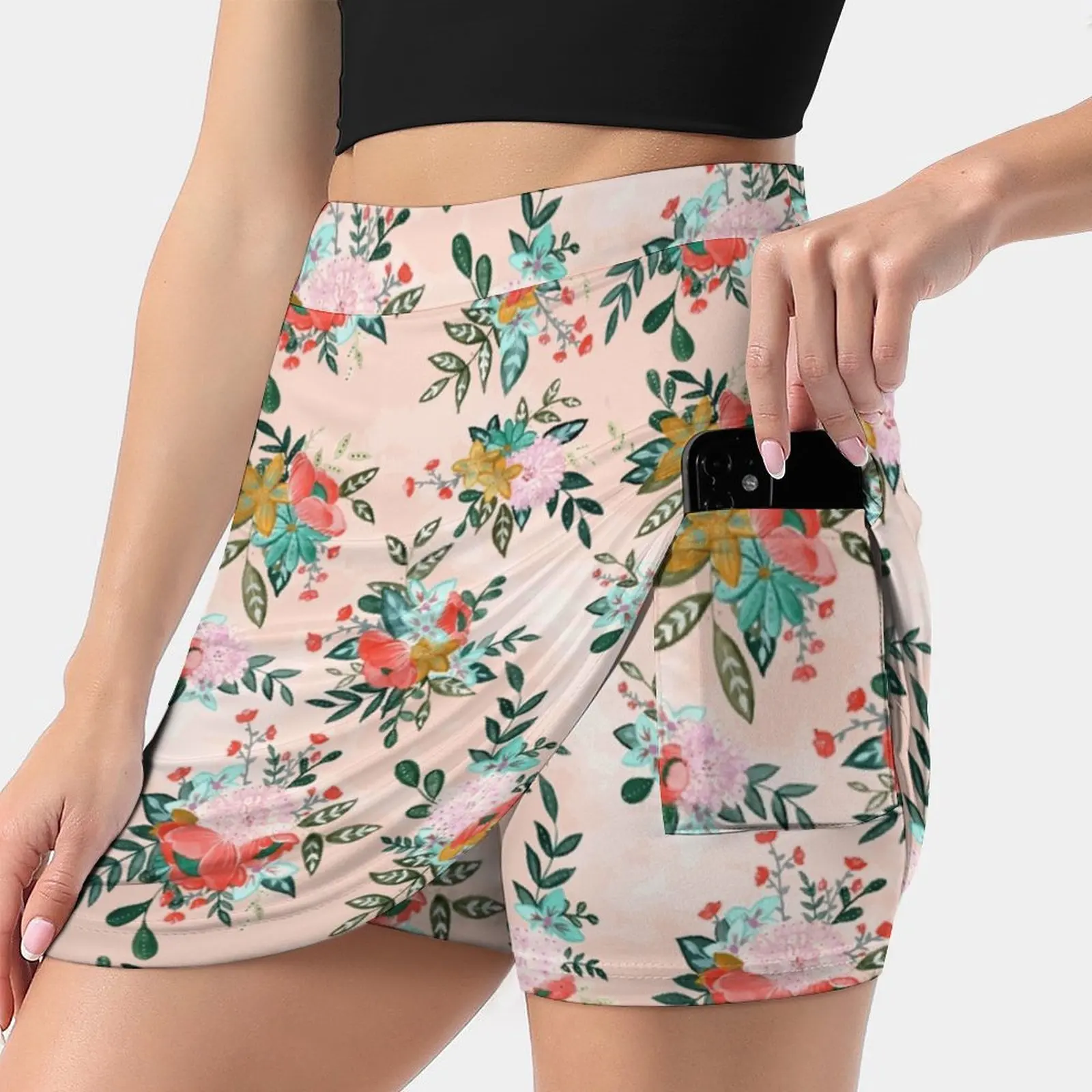 Bouquet Bursts Women's skirt Aesthetic skirts New Fashion Short Skirts Gouache Watercolor Pattern Repeat Pattern Peach Pink