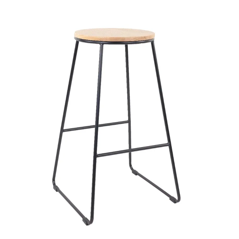 

28"H Backless Stool Black Metal Base with Natural Wood Seat