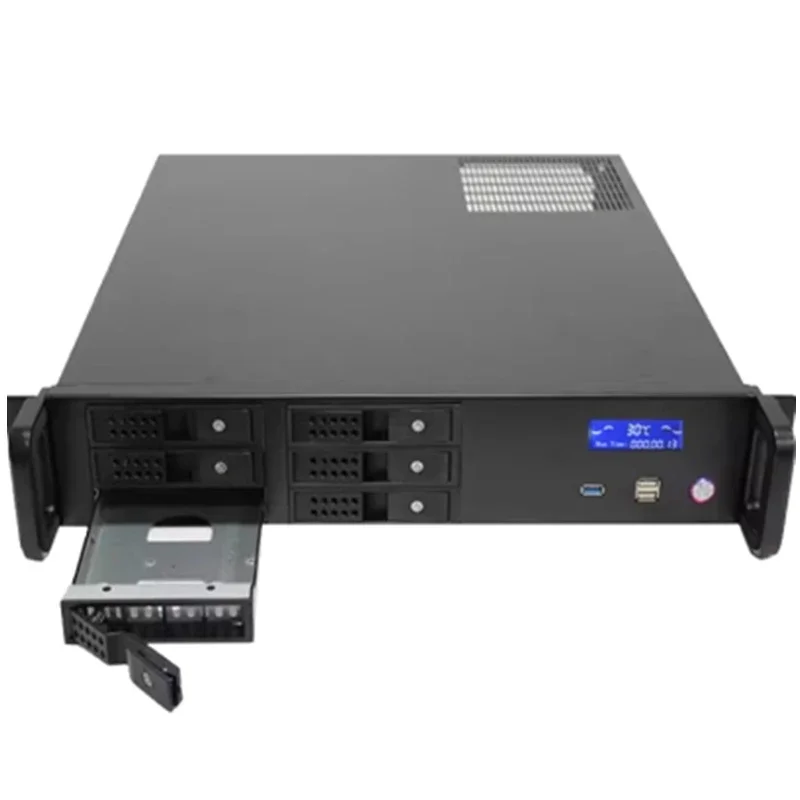 Upgrade 2U Chassis Rack-mounted 6-disk Hot-swappable Storage Server Industrial Temperature Control MATX Motherboard
