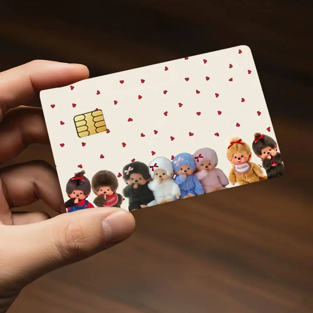 Modische M-Monchhichi-M Kreditkarten-Dekorationsaufkleber, geeignet für Bankkarten, Metro Transit, kratzfest, Geschenk, 4 Stück – Detail 5