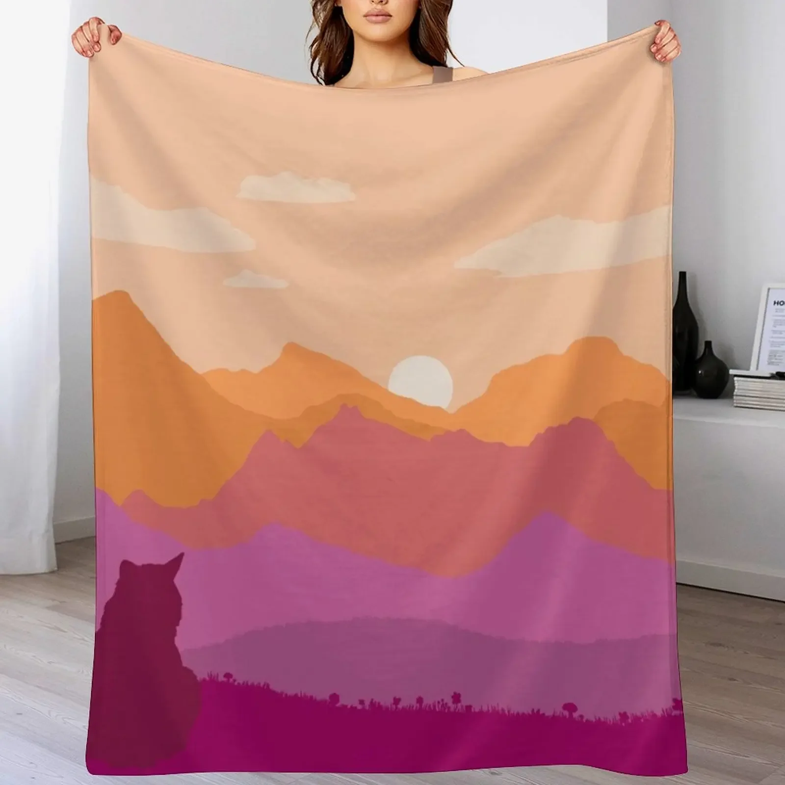 Lesbian Cat Landscape Throw Blanket Long Lasting Soft Plush Blanket for Daily Use