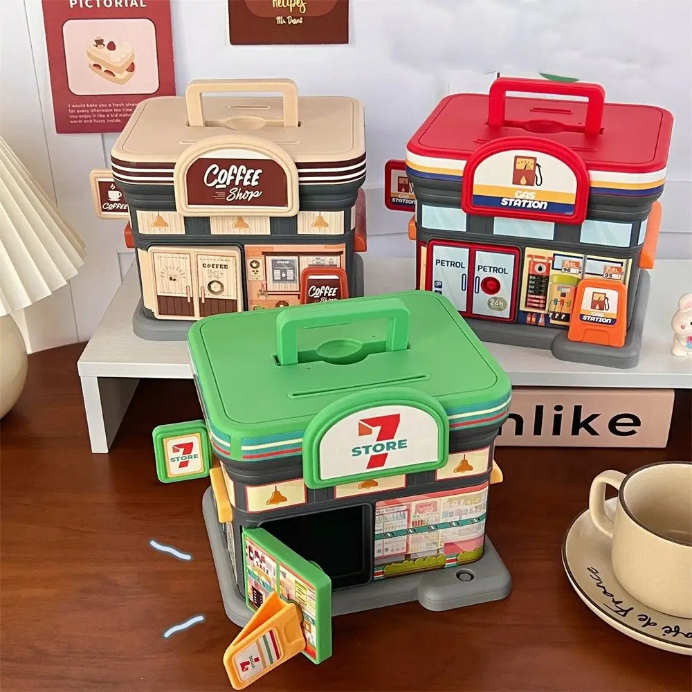 Creative Store Shaped Money Box Plastic Portable Piggy Bank Key Lock Security Safe Savings Jar Kids Adults