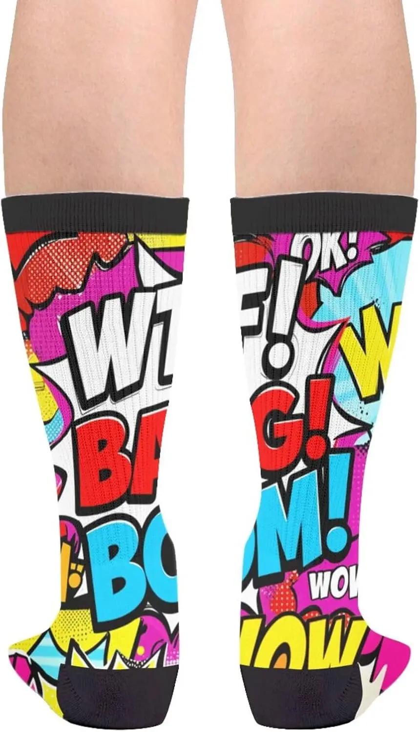 Comic Book Print Mid-Calf Socks Funny Novelty Casual Socks for Men Women
