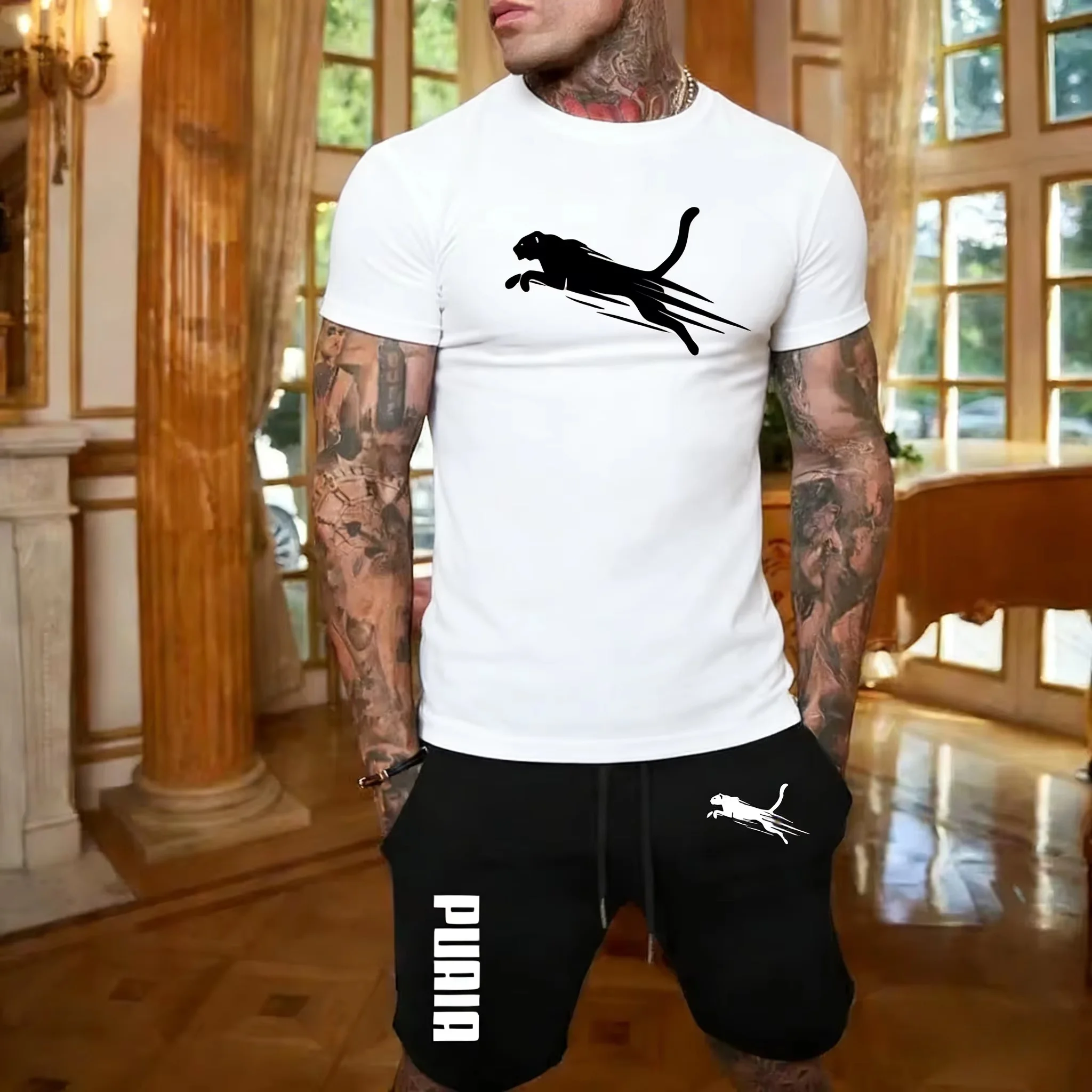 

2026 New Trend Fashion Leisure Summer Outdoor Sports Set Men's Breathable T-shirt and Shorts Casual Fashion Two Piece Set