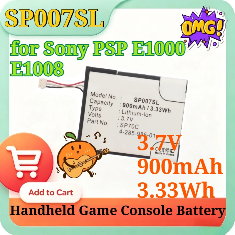 SP007SL 3.7V 900mAh 3.33Wh Replacement Li-ion Battery for Sony PSP E1000 E1008 SP70C 4-285-985-01 Handheld Game Console Battery