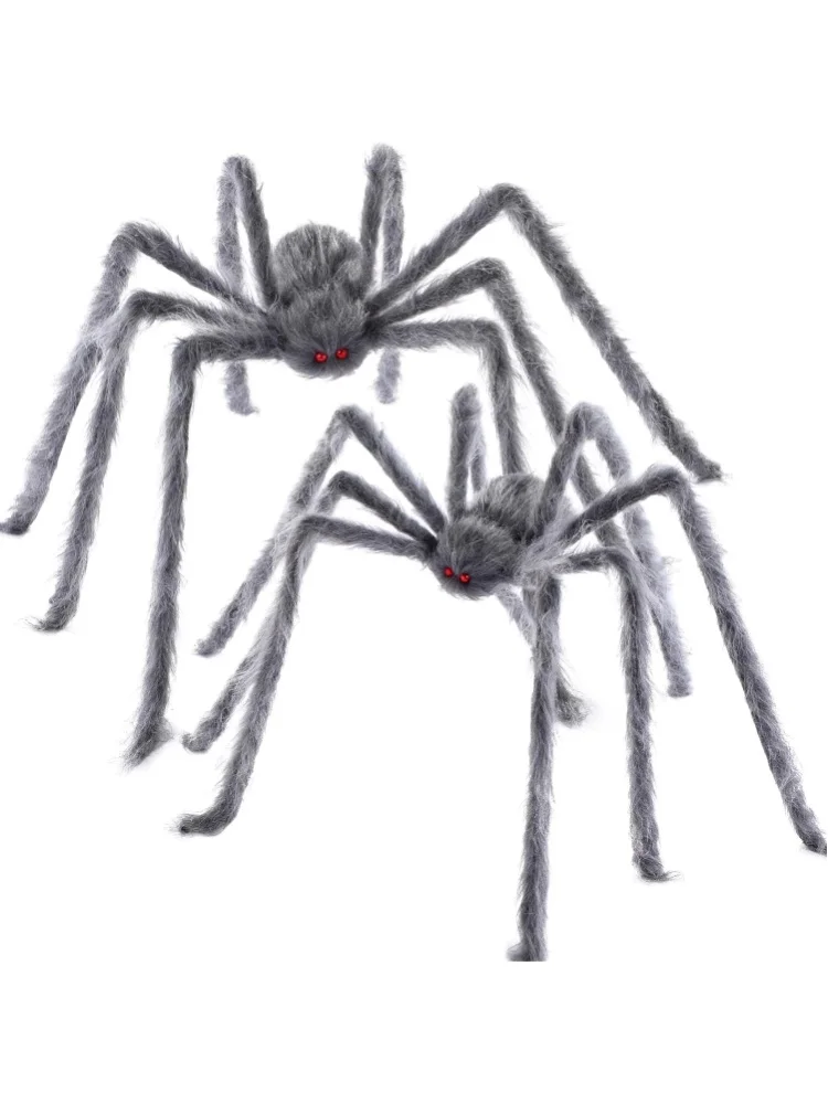 Sloosh 2er-Pack 5 Fuß Halloween-Außendekorationen, haarige graue Spinnen, gruselige, künstliche, riesige Spinnen, Requisiten für Spukhäuser, Halloween-Rasen-, Veranda-, Hof-, Garten- und Baumschmuck,