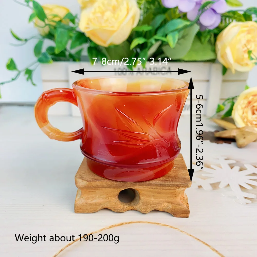 Artificial Carnelian Cup Crystal Hand Carving Bamboo Red Agate Glass Healing Polish Artificial Agate Kitchen  Home Decor