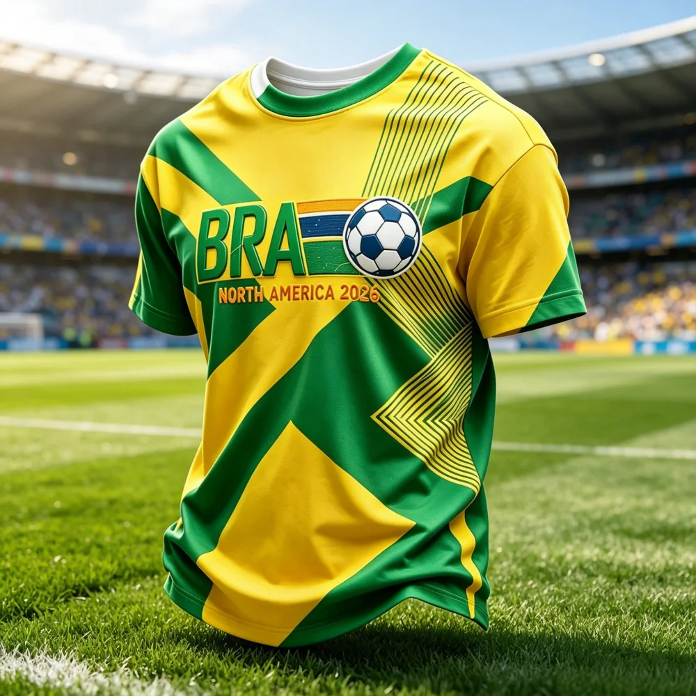 NUEVA Camiseta de Fútbol Brasileña Amarilla y Verde con Estampado Geométrico 3D, de Secado Rápido, Manga Corta, para Hombres, Aficionados, Deportiva, Casual, para Combinar en Familia, para Gimnasio