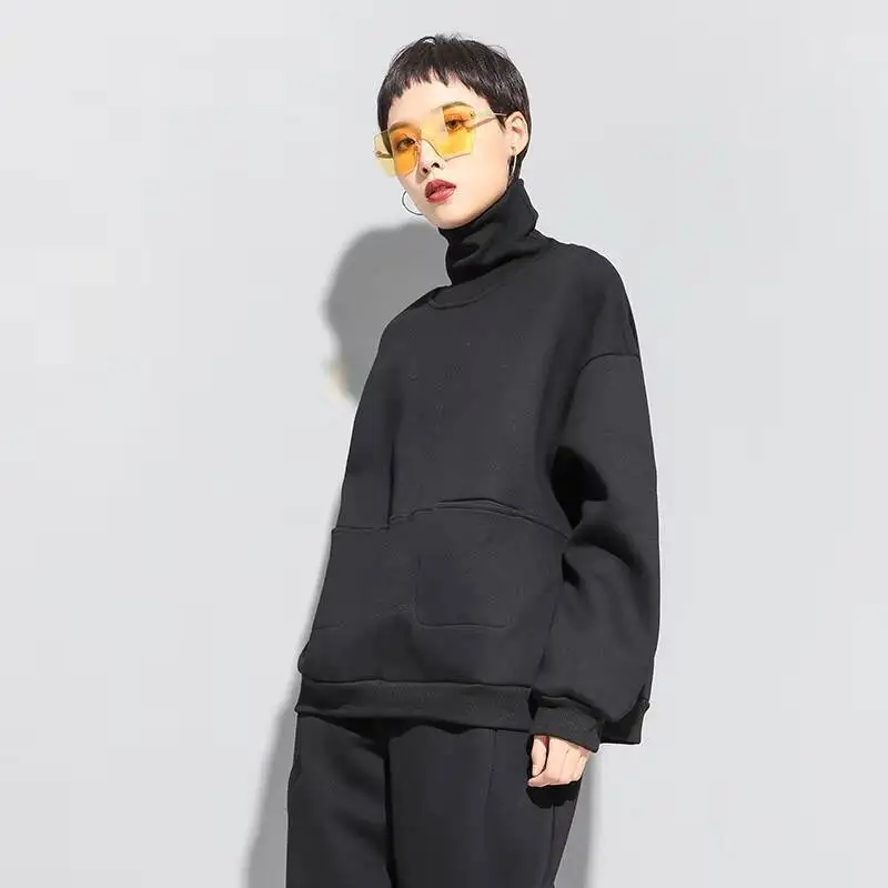 

Ladies High Collar Hoodie Autumn And Winter New Classic Dark Thickening Leisure Loose Fashion Trend Show Thin Large Size Jacket