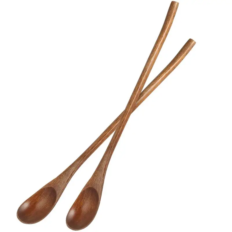 

2PCS Long Handle Coffee Spoon Wooden Retro Honey Spoon Japanese Style Stirring Nanmu Small Spoon Kitchen Accessories