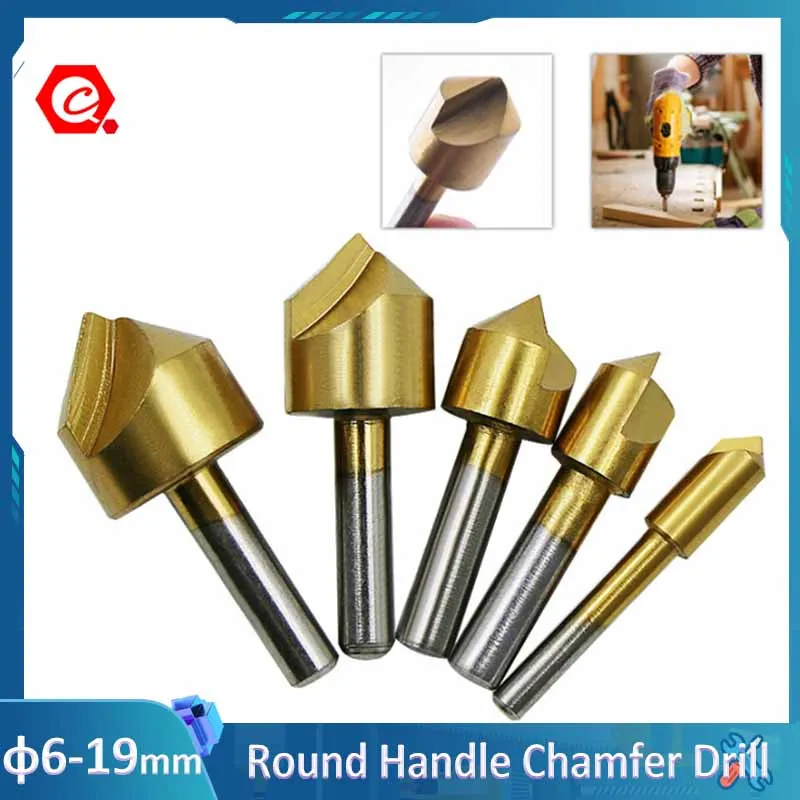 

5Pcs 6mm Round Handle 90°Chamfer Drill Bit 6-19mm Woodworking Drill Bit Cutter Countersink Drill Bit Set Metal Drilling