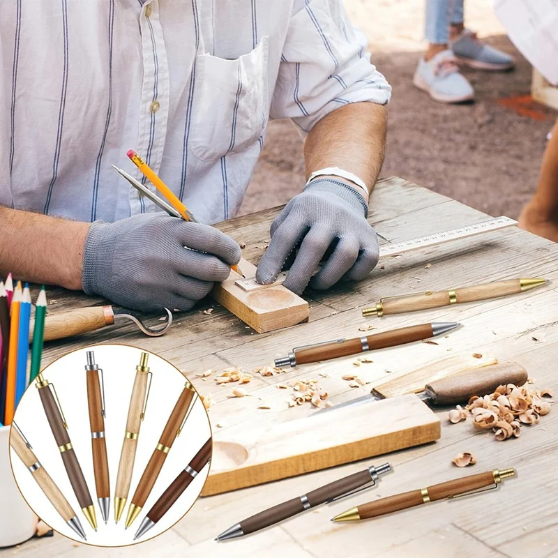 Kit de caneta retrátil de 6 peças para torneamento de madeira 8mm clique caneta kit com recargas torno torneamento suprimentos para fazer caneta madeira