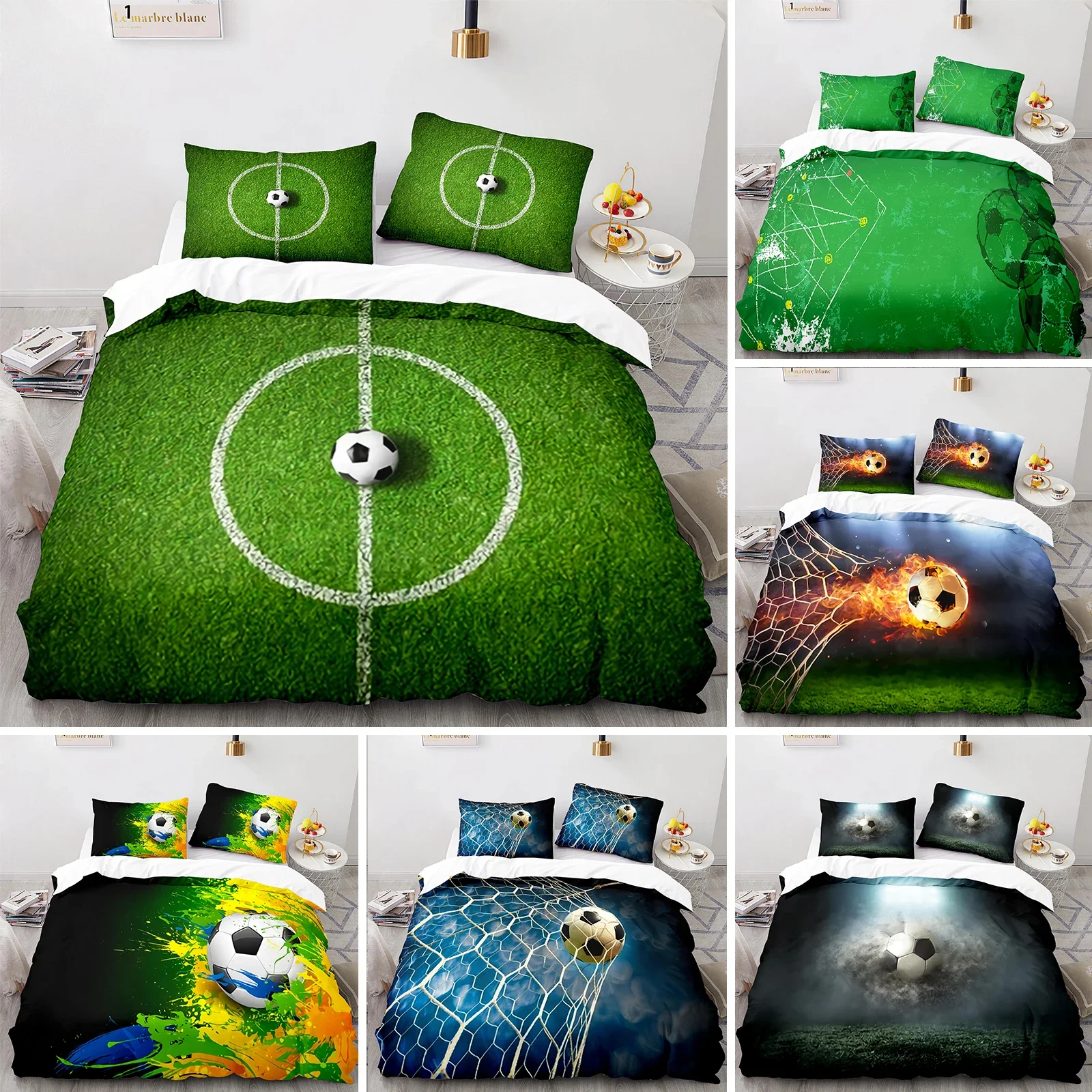 

Teen Room Duvet Cover Set, Soccer Sports Game 3 Piece Bedding Set with 2 Pillow Shams, Queen/King/Full/Twin Size Comforter Cover