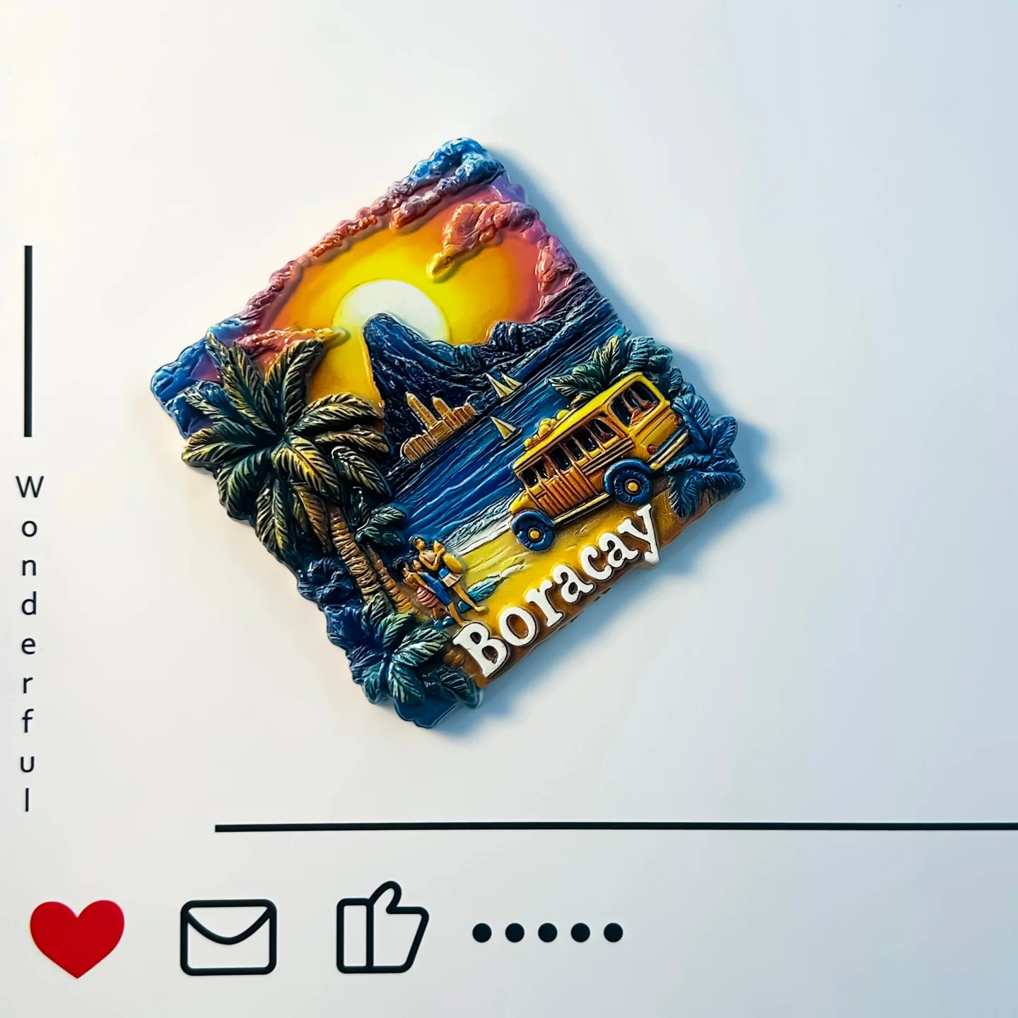 Philippines, tourist destination, Boracay Island, travel souvenirs, seaside scenery, creative 3D, refrigerator stickers