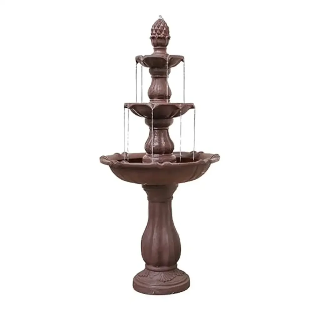 Outdoor 3-Tier Waterfall Fountain w/Pump & Pineapple Top Relaxing Garden Decor Brown Resin Material Auto Shut Off Pump 51