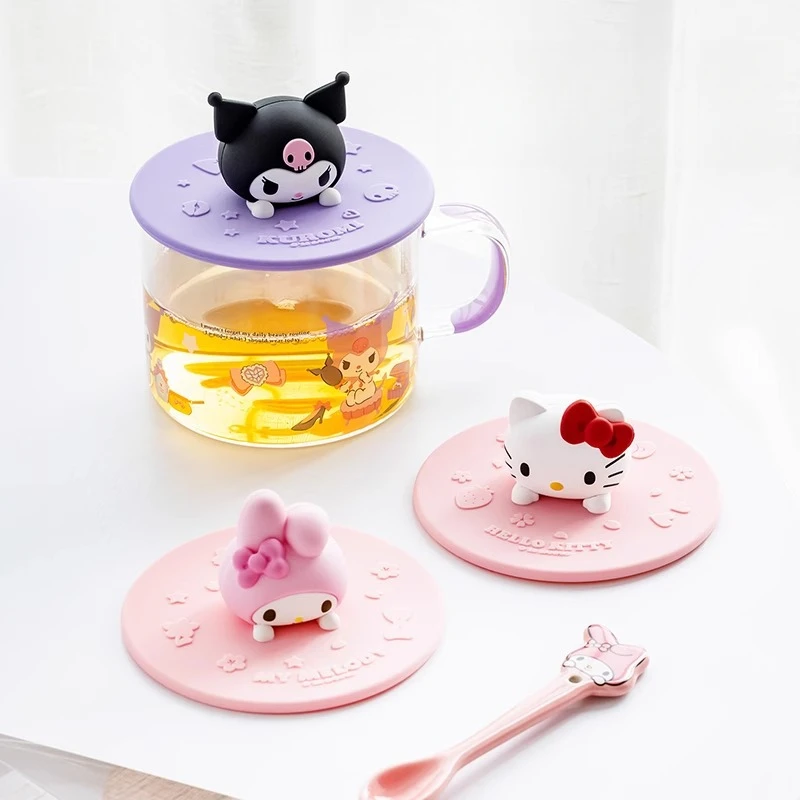 Couvre-tasse en silicone 3D Hello Kitty Kuromi, couvre-tasse universel rond mignon anti-poussière, convient à une variété de tasses