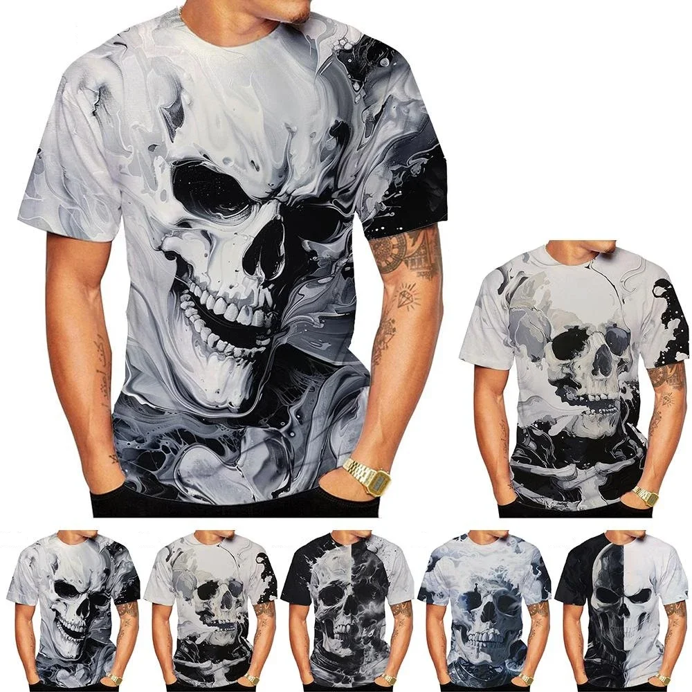 

2025 3D Printed Skull Quick Drying Breathable Sport T-shirt Men Fugees Plus Size 100-6XL Solo Leveling