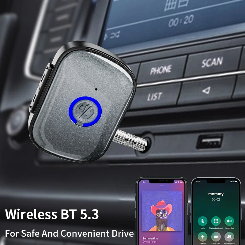 

Car Wireless Audio Receiver Bluetooth 5.3 Transmitter 3.5mm AUX Wireless Audio Adapter Wireless Audio For Car Music Speaker