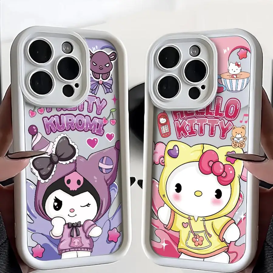 Sanrio Hello Kitty Kuromi Cover Phone Case for iPhone 15 16 Pro Max 14 Plus 13 Pro 12 11 Pro 15 Plus Soft TPU