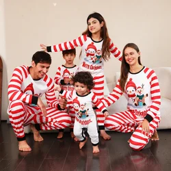 New 2024 Mother Father Kids Christmas Matching Outfits Baby Romper Cartoon Striped Pattern Pajama Sets Xmas Family Clothing Set