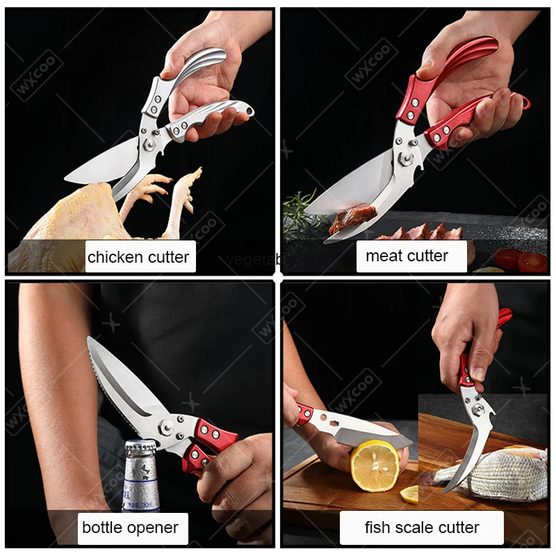 WXCOO Heavy Duty Stainless Steel Shears Multi-Functional Kitchen Scissors Household Scissors Chicken Bone Poultry Scissors