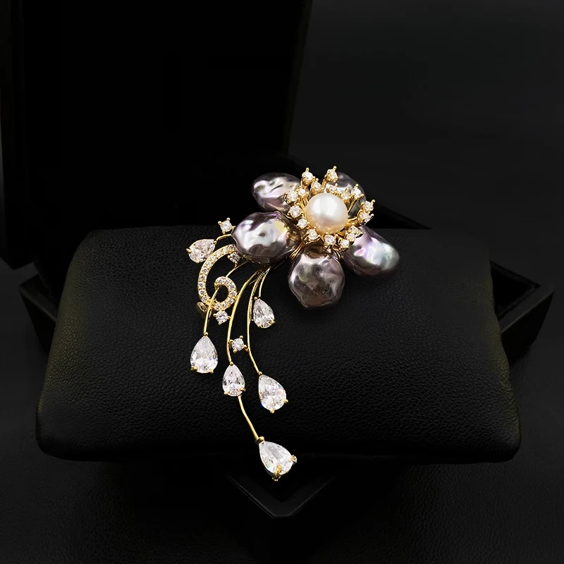 الفاخرة الباروك اللؤلؤ الزركون زهرة بروش خمر أنيقة فريدة المرأة دعوى التلبيب دبابيس مجوهرات الأزياء الإكسسوار الصدار 2066 #2