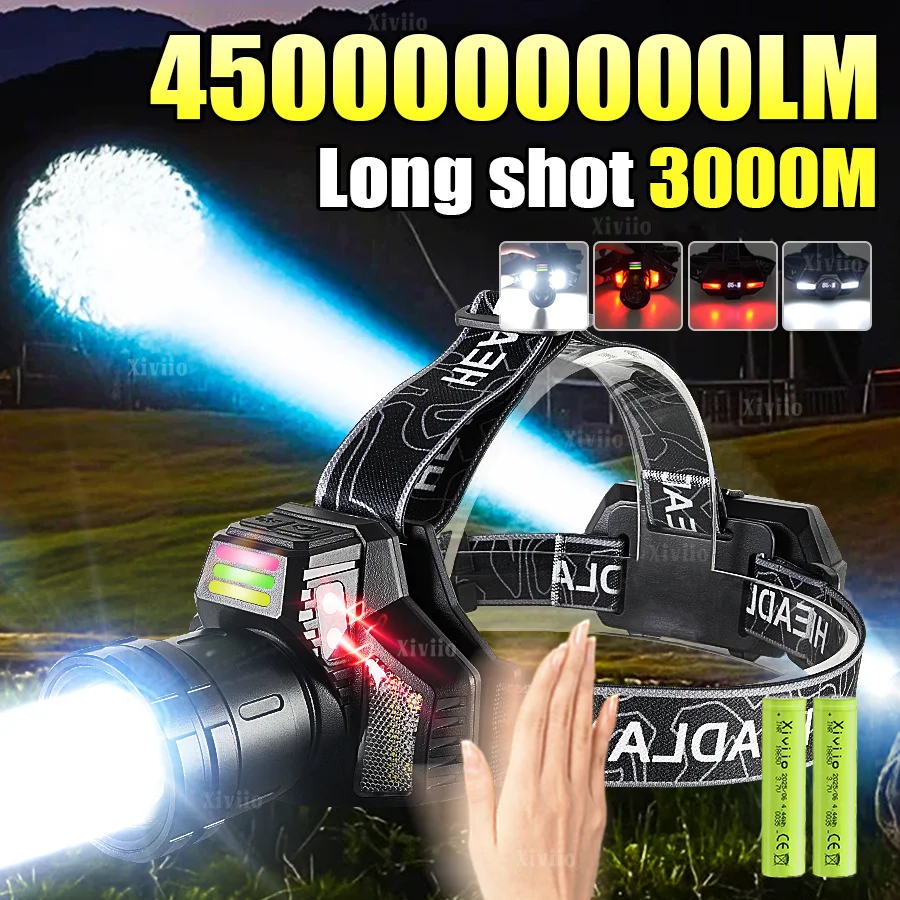 2026 New Super Powerful Headlamp 800W LED IR Sensor Headlight Rechargeable Head Flashlight 3000 Meter Head Lamp Fishing Lantern