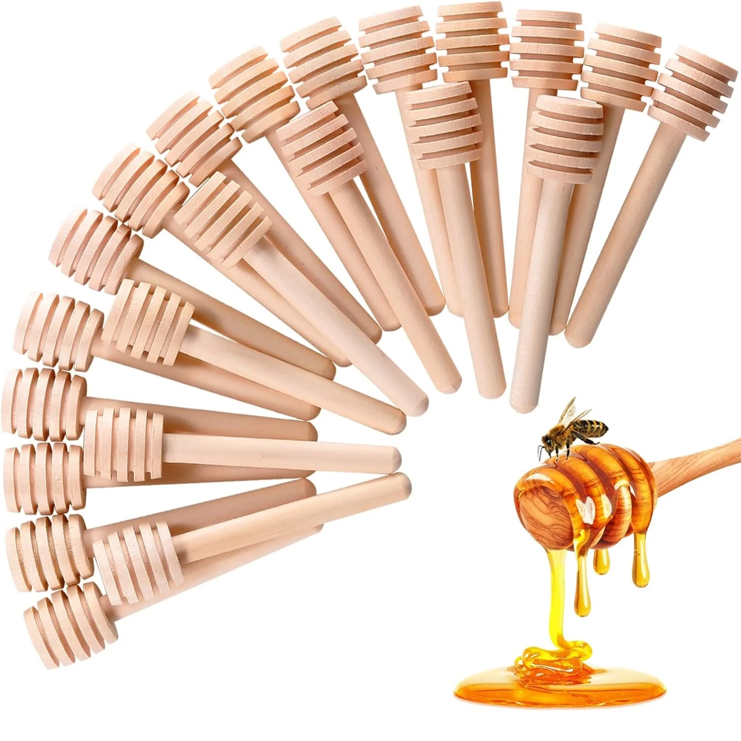 

1000pcs 8cm/15cm Mini Wooden Honeycomb Stick Honey Spoons Stirrer Stick for Honey Jar Dispense Drizzle Honey and Wedding Party