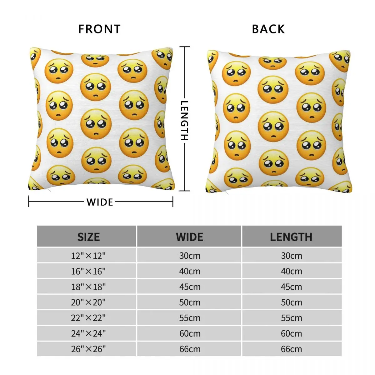 Face With Pleading Eyes Square Pillowcase Polyester Linen Velvet Pattern Zip Decor Pillow Case Car Cushion Case