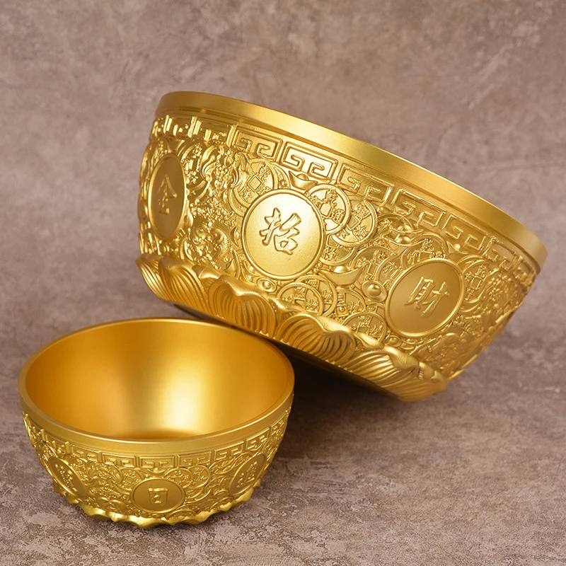 Brass money daily prosperity, coin gathering wealth, rice attracting treasures, copper jar for we