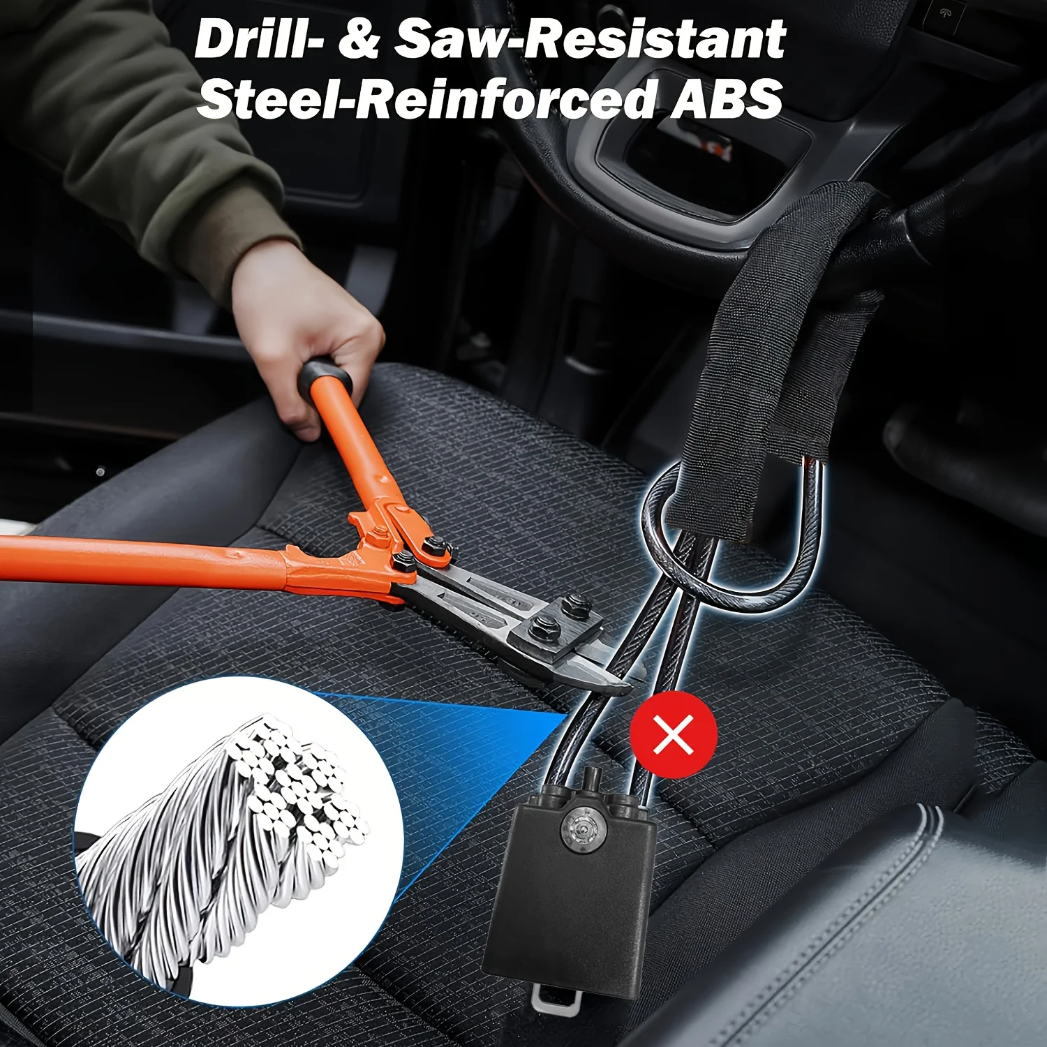Steering Wheel Lock, Car Seat Belt Lock with 2 Keys, Double Car Anti Theft Device, Fits Most Vehicles, Trucks, SUVs, and Vans