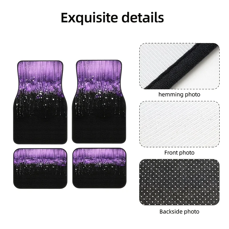 4pcs Purple Gradient Dreamy Starry Sky Art Print Pattern Printed Car Footrest Set, Easy-to-Clean Interior Accessories, Synthetic
