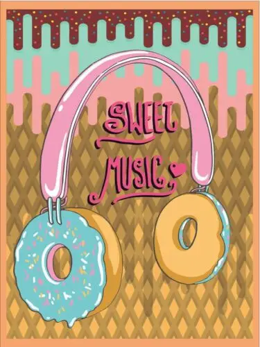 Metal plaque vintage retro style Sweet Music Headphones Classic tin door sign