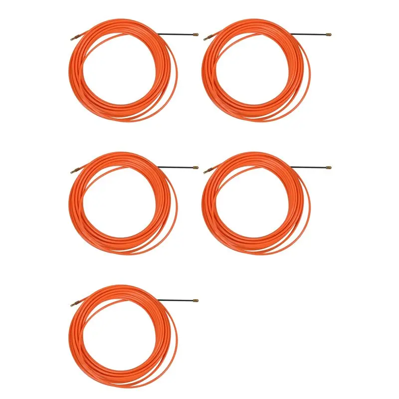 5Pcs 4Mm 15 Meter Orange Guide Device Nylon Electric Cable Push Pullers Duct Snake Rodder Fish Tape Wire-[LUCK 9]