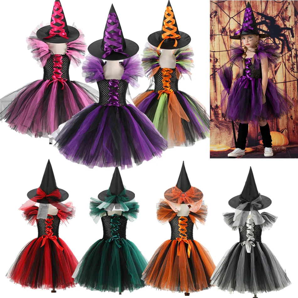 

Girls Halloween Cosplay Witch Costume Children Tutu Dress Carnival Party Witch Fancy Dress Clothing Set