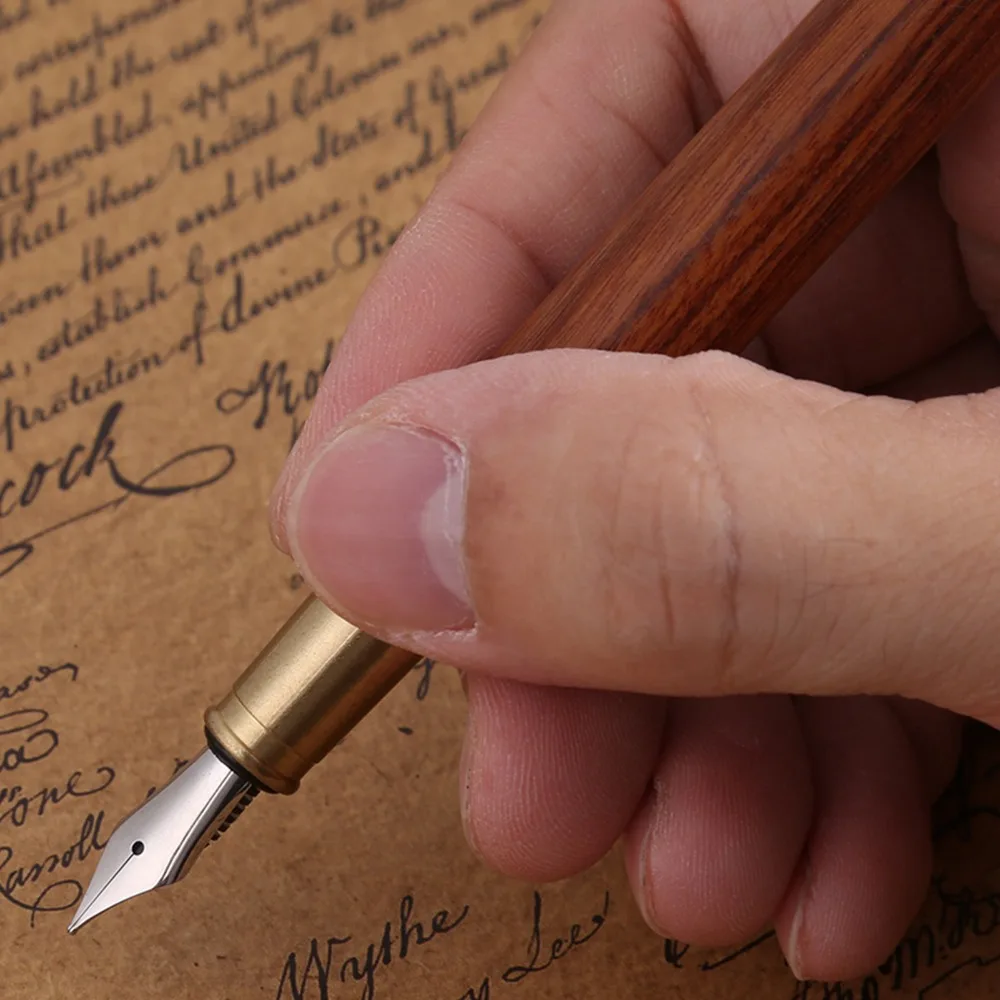 Stationery Wooden Pen Rose Wood/Wenge/Black Wood 15*1.3cm Wood Fountain Pen Nib High Grade Wooden Fountain Pen Signature