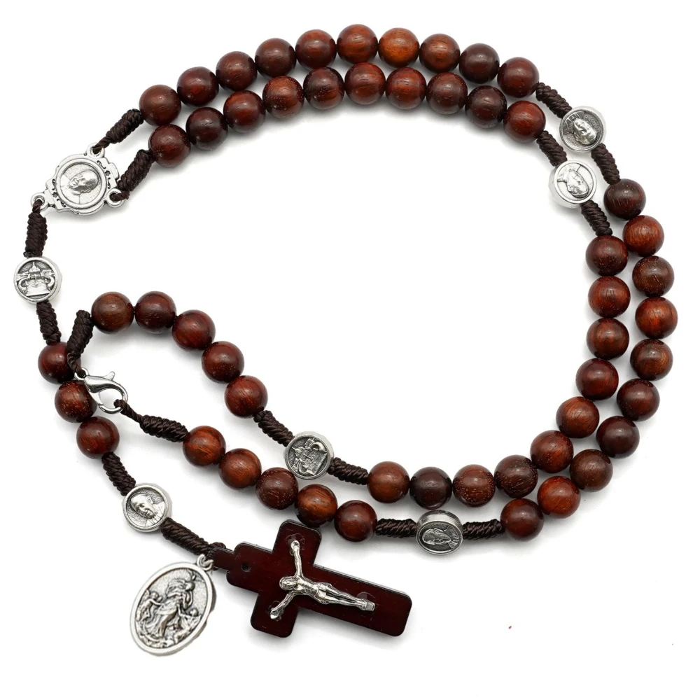 

8mm Rose Prayer Bead Purple Sandalwood Cross Pendants Religious Necklace Men Women Personalized Fashion Necklaces Jewelry