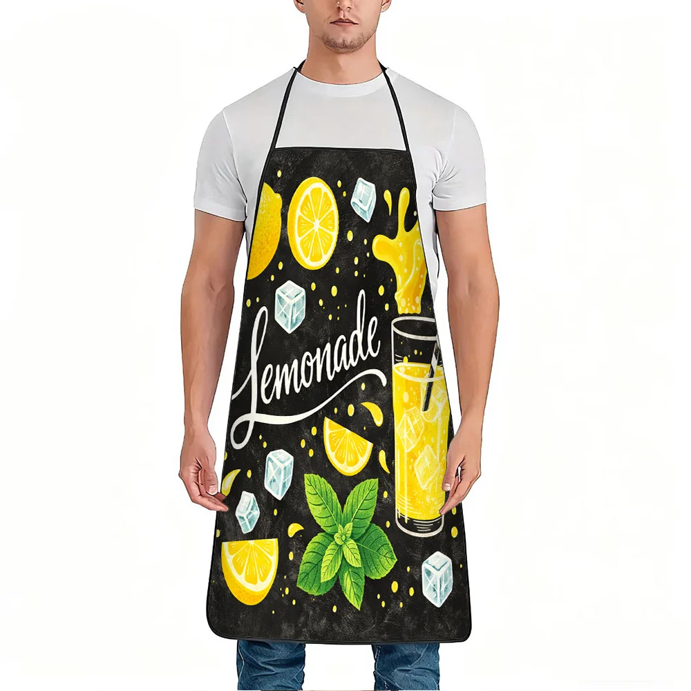 1pc Funny Print Apron with Lemonade Cube of Ice And Mint Slice, Made of Durable And Easy-To-Clean Polyester, Features an Adjusta