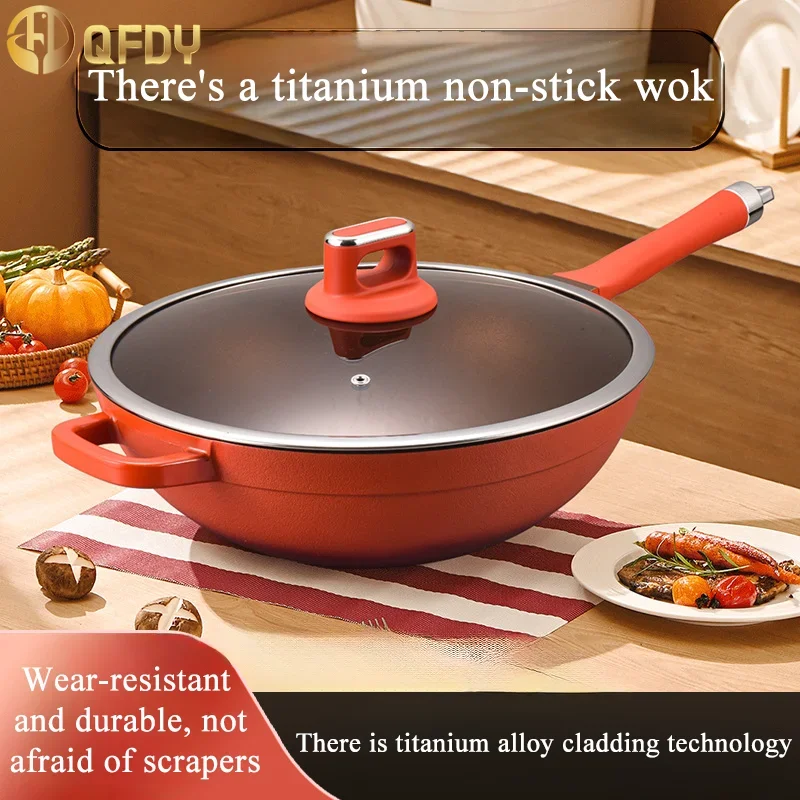 Hermes Orange Cookware Titanium gold frying pot non-stick household die-casting integrated pan titanium pan Compatible AllStoves