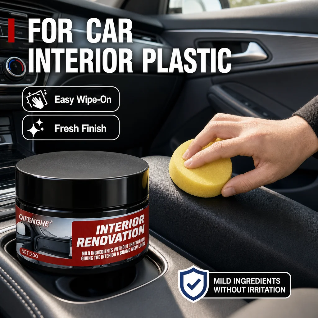 Car Interior Renovation Restorer 30g Dashboard Plastic Trim Cleaner Polish Cream with Sponge Mild Formula Auto Interior Care Kit