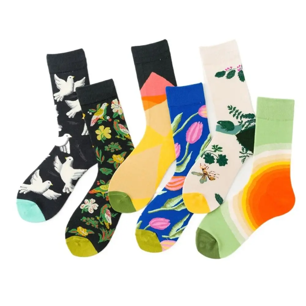 Kawaii Cartoon Art Graffiti Octopus Flower Plant Socks Casual Cotton Medium Tube Socks Streetwear Harajuku Crew Sox Hosiery