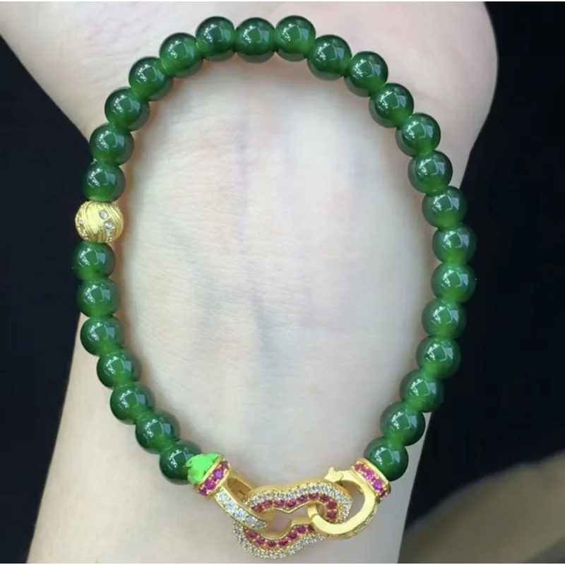 Natural Jadeite A Bracelet with S925 Silver Clasp, Light Green Color, Good Quality
