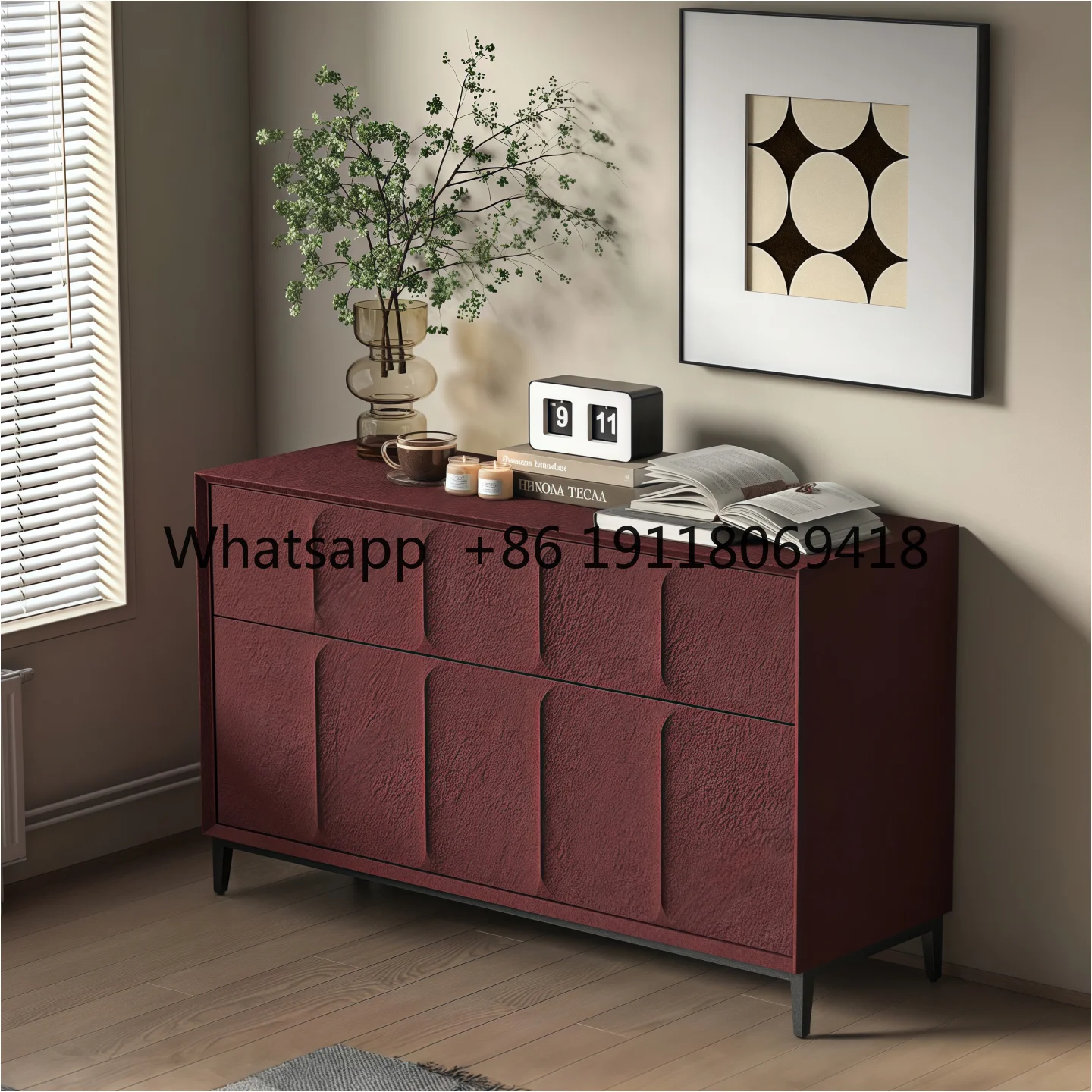 خزانة جانبية إيطالية بسيطة ومطلية، وخزانة تخزين مثبتة على الحائط لقاعة المدخل من الخشب الصلب