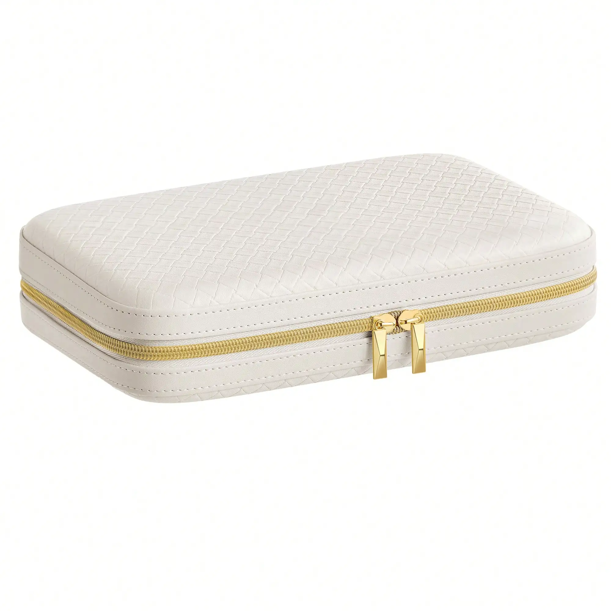 

Jewelry Organizer With Mirror, Jewelry Pouch, Woven Embossed PU Leather, Hard Shell, Large Capacit