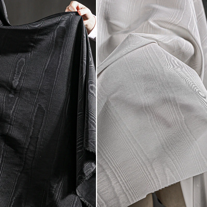 

White Moir É Reflective Jacquard Fabric with Cloud Pattern Water Ripple Pattern Wood Grain Texture Windbreaker Clothing Fabric