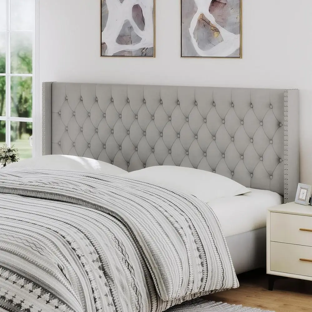 Gray King Size Wingback Wall-Mounted Bed with High-Density Sponge Padding for Easy Assembly and Luxurious Comfort