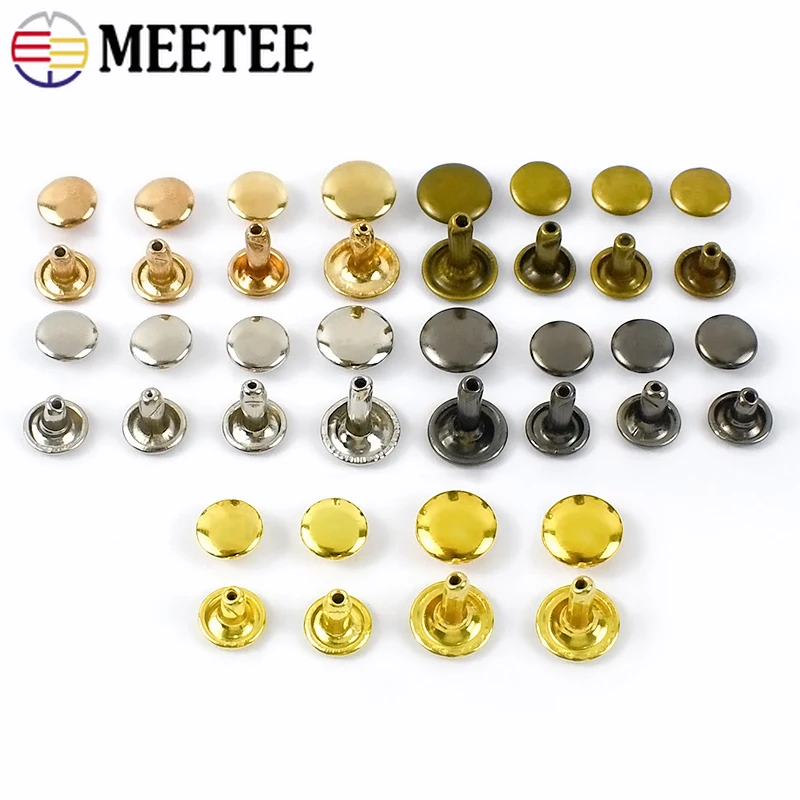 100sets Metal Double Cap Rivet Studs Button Round Rivets Nail for Leather Craft Bag Belt Shoes Garments Hat Pet Collar Buckle