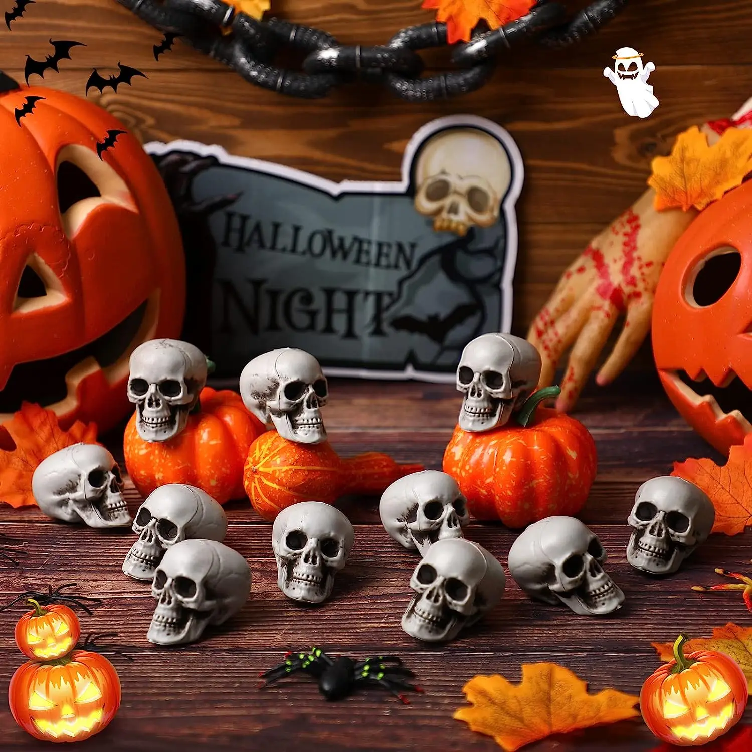 20pcs Simulation Skull Model Toys Modern Mini Skull DIY Halloween Decoration Funny Model Toys Collection Miniatures Model